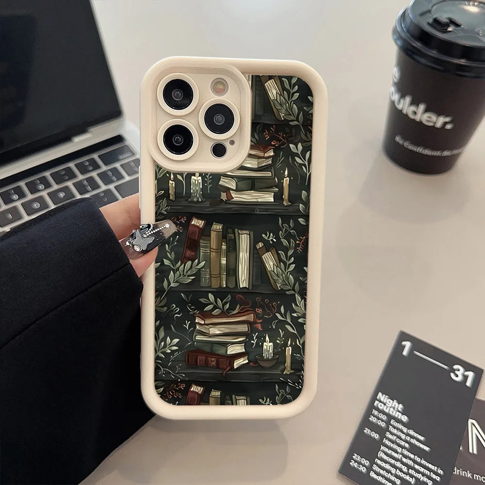 Book Shelf Creative Pattern Phone Case For iPhone 17 11 12 13 14 15 16 Pro Max 16E XS X XR 7 8 Plus 17 Air Shockproof Soft Cover