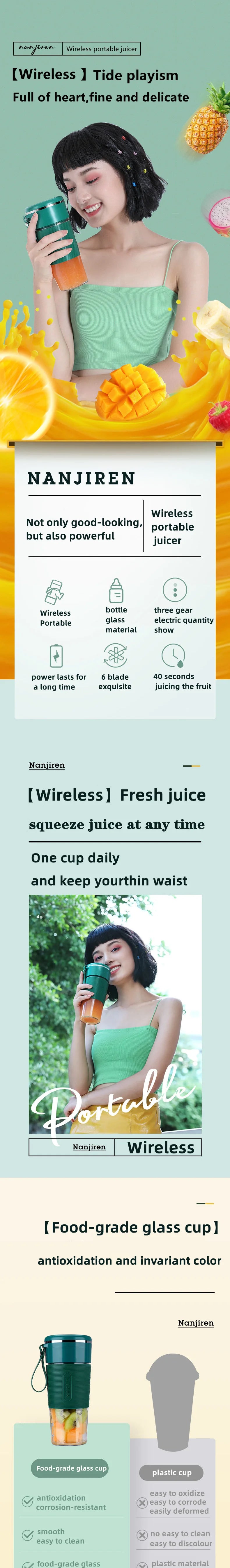 Portable Juicer Usb Rechargeable Wireless Mini Smoothie Blender Mixer Fruit Juice Maker Electric Juicer Machine Glass Cup