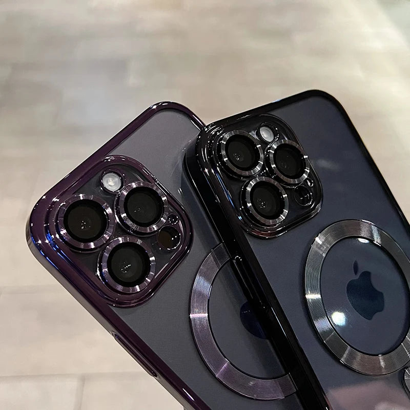 Luxury Magnetic Plating Clear Case For Magsafe Wireless Charging iPhone 11 12 13 14 15 16 17 Pro Max Air Plus Shockproof Cover