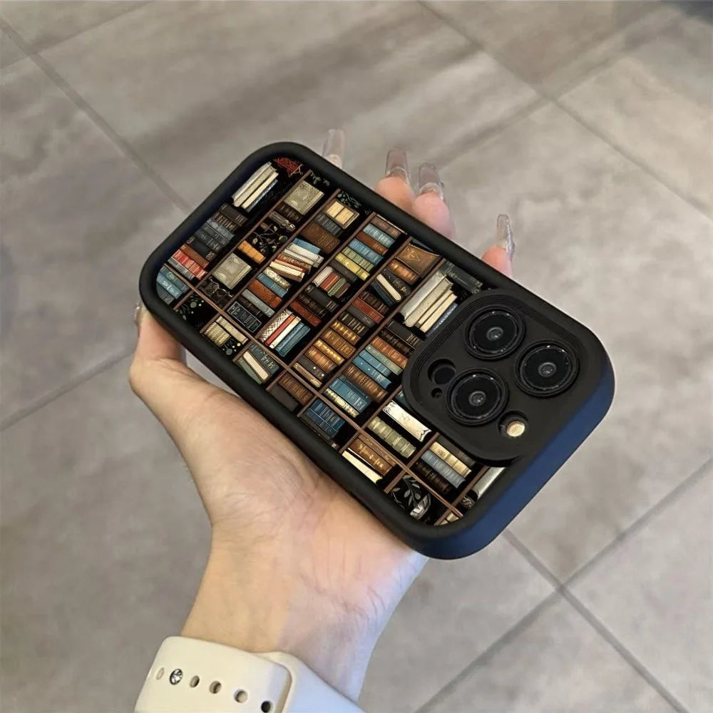 Book Shelf Creative Pattern Phone Case For iPhone 17 11 12 13 14 15 16 Pro Max 16E XS X XR 7 8 Plus 17 Air Shockproof Soft Cover